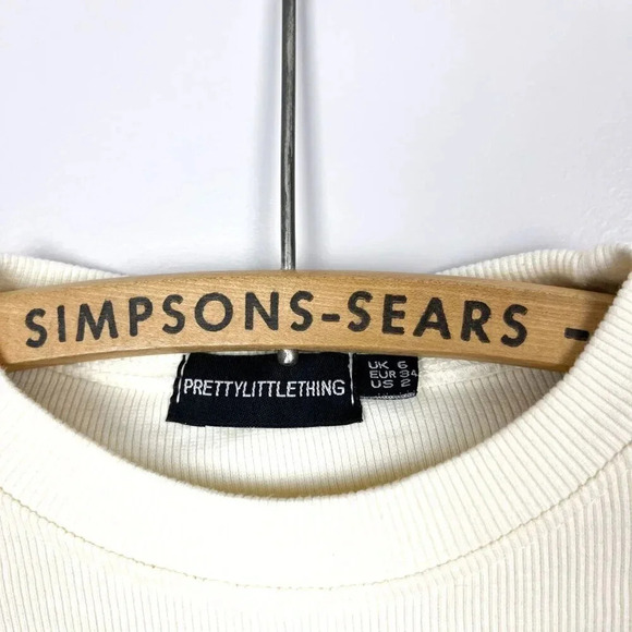 PrettyLittleThing Womens Small Ribbed Ruched Side Long Sleeve Top Cream - Picture 7 of 7